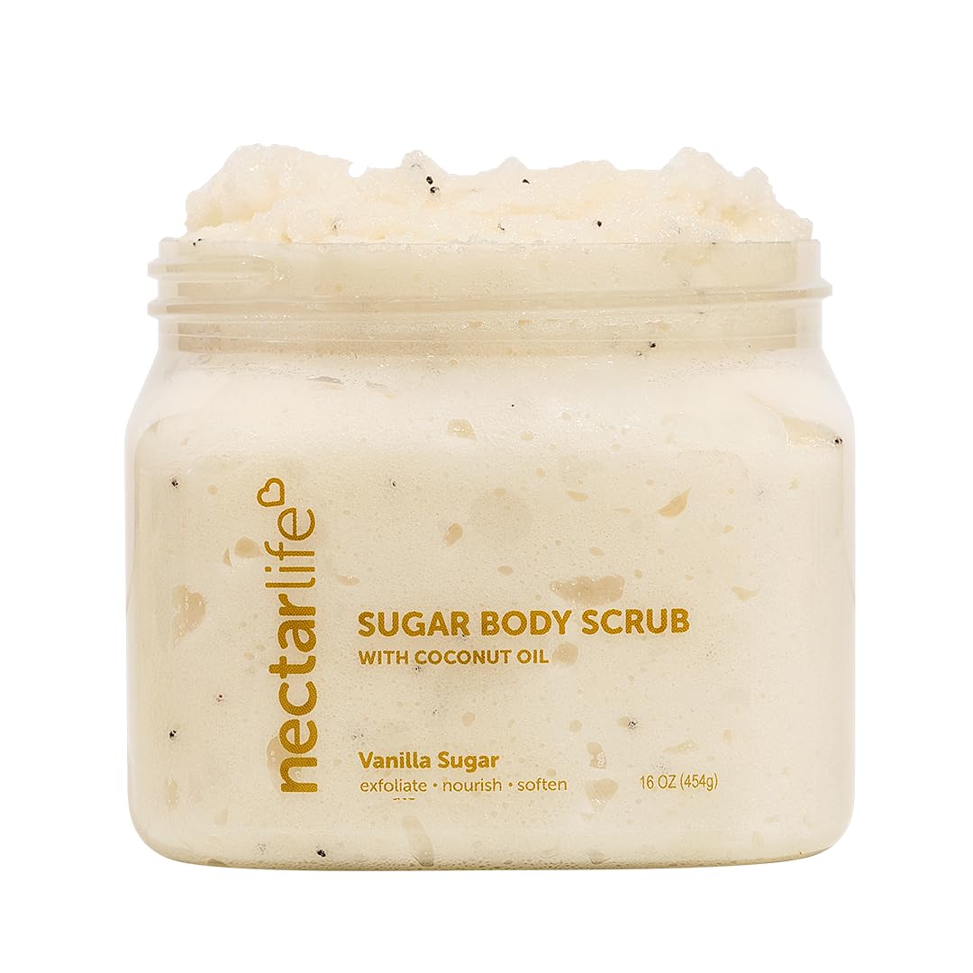 Nectar Life Exfoliating Sugar Scrub, Moisturizing Body Scrub with Coconut Oil & Shea Butter, Pre Shave Exfoliator (16 Ounce, Lavender)