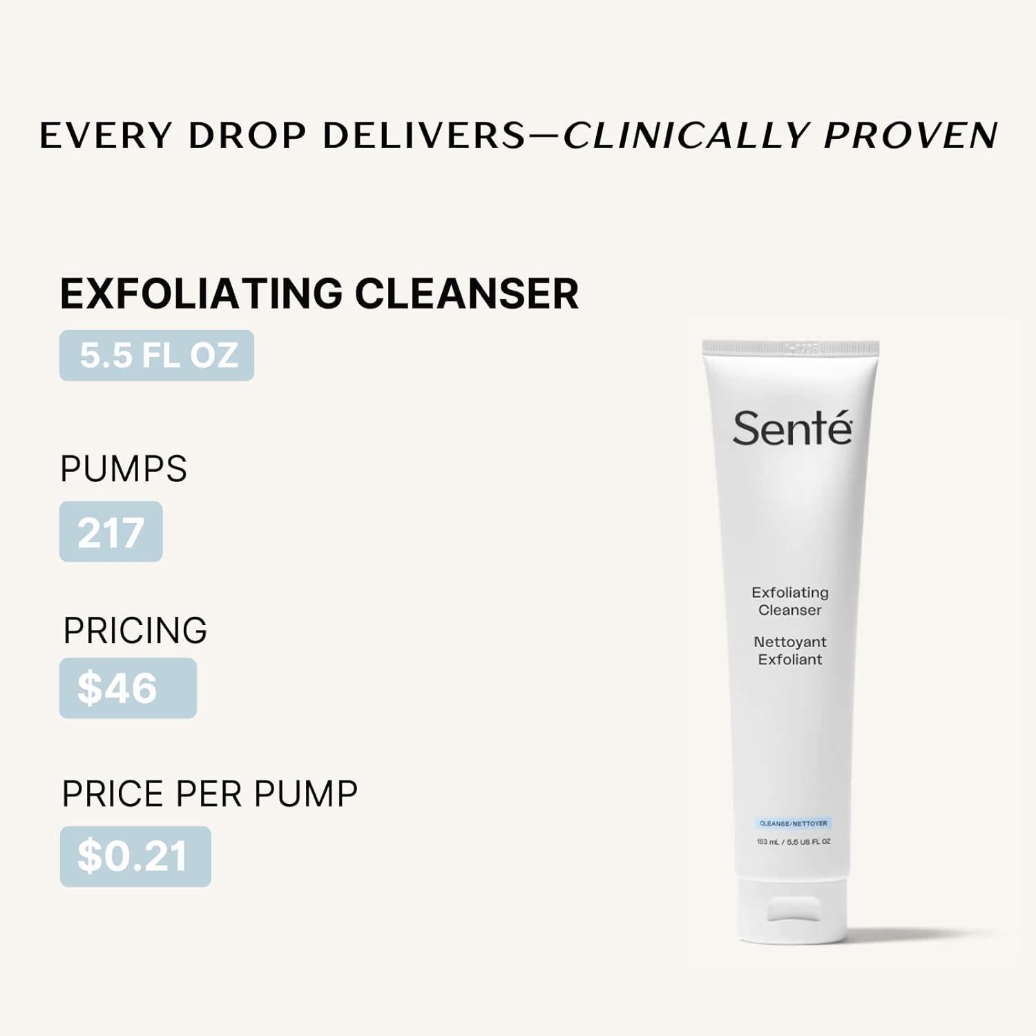Senté Exfoliating Cleanser | Gentle Chemical Exfoliator | Improves Skin Clarity by Diminishing Appearance of Dark Spots | Glycolic & Phytic Acid | 5.5 Fl oz