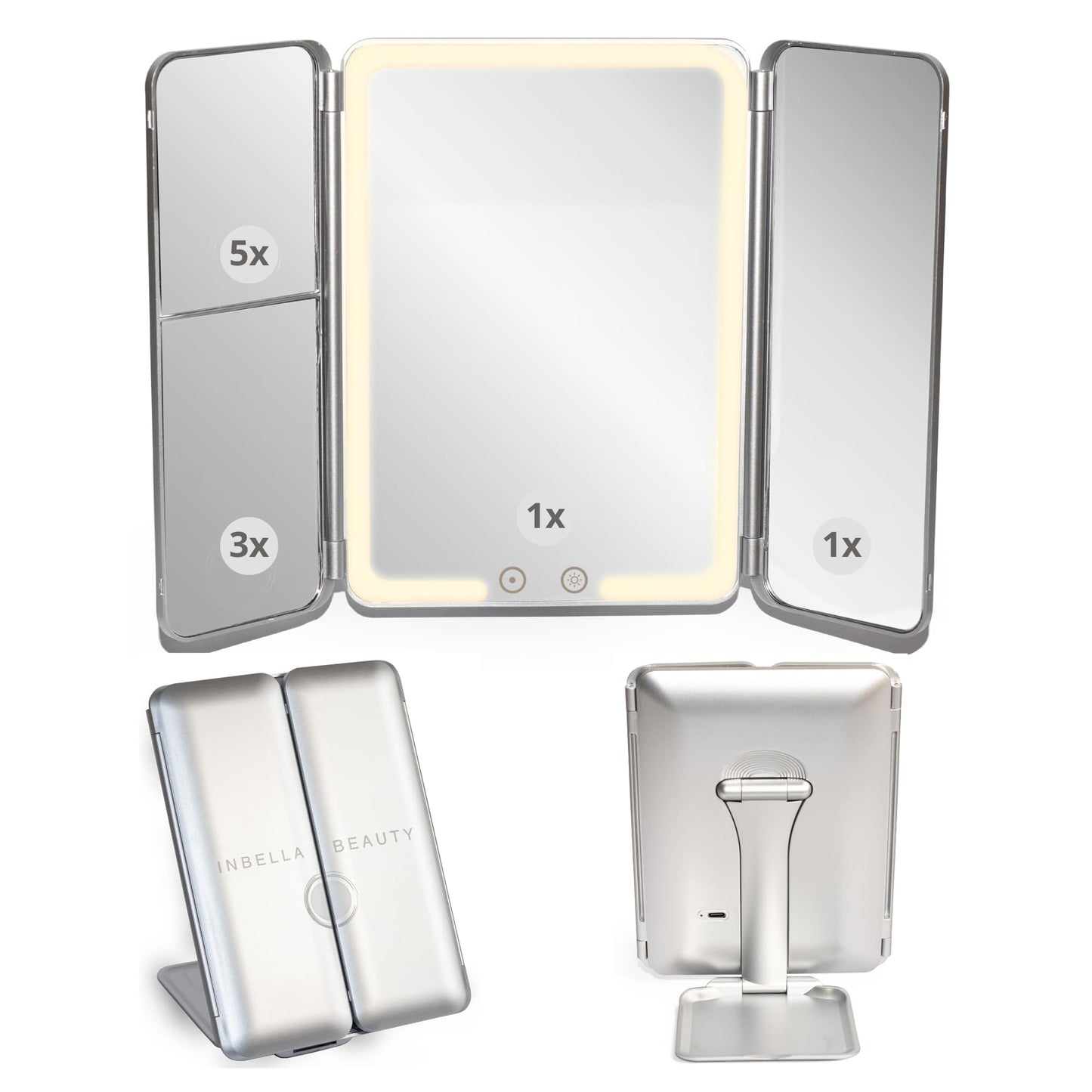 Makeup Mirror Vanity Mirror Lights 1X/3X/5X Magnification, Touch Control Design with Dimmable LED Lights with High Definition Lighting Modes, Makeup Mirror, Rechargeable Mirror, Gift. (Golden Rose)