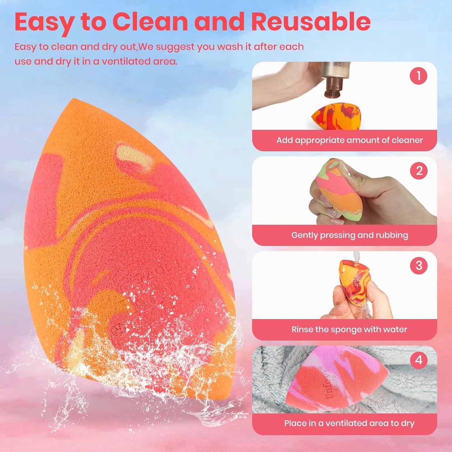 Makeup Sponge Blind Box, Random 3Pcs from 4 Colors Makeup Sponges Set, Tricolor Fusion Beauty Cosmetic Beveled Shape for Foundation, Concealer, Powder Cream and Liquid Application (Mystery Box)