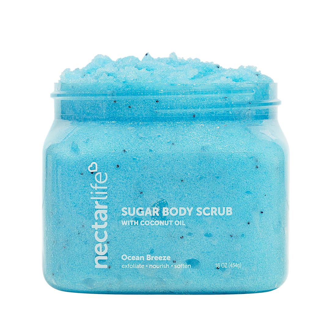 Nectar Life Exfoliating Sugar Scrub, Moisturizing Body Scrub with Coconut Oil & Shea Butter, Pre Shave Exfoliator (16 Ounce, Lavender)