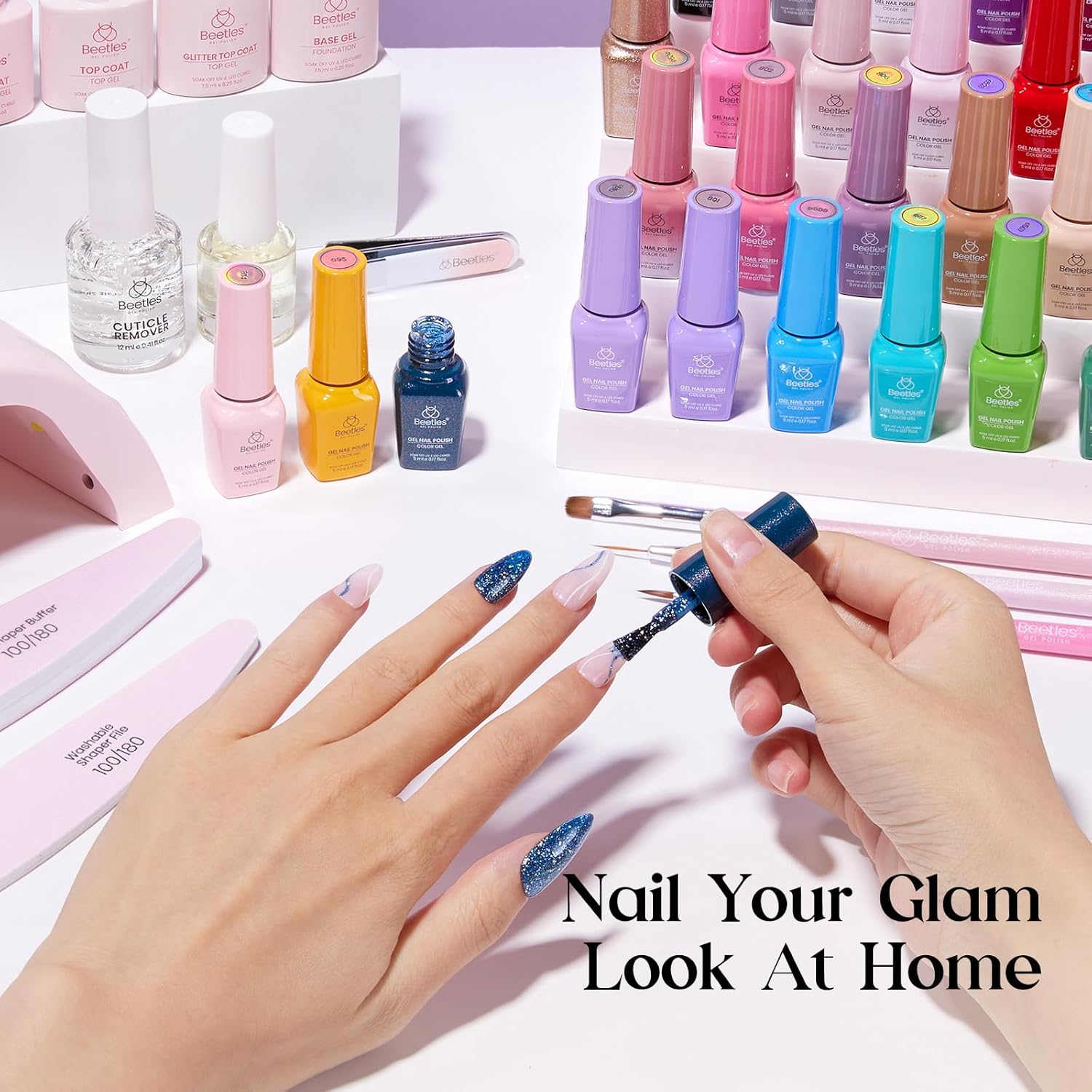 Beetles Gel Nail Polish Kit with U V Light - One Color One Bottle 35 Colors 68 Pcs Gel Polish Kit with Top Base Coat Beauty Must Have DIY Salon Set Seasonal Whispers collection Gifts for Women Girls