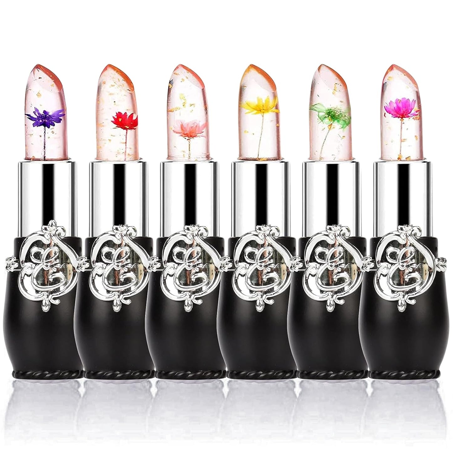 firstfly Pack of 6 Crystal Flower Jelly Lipstick, Long Lasting Nutritious Lip Balm Lips Moisturizer Magic Temperature Color Change Lip Gloss (Pink)