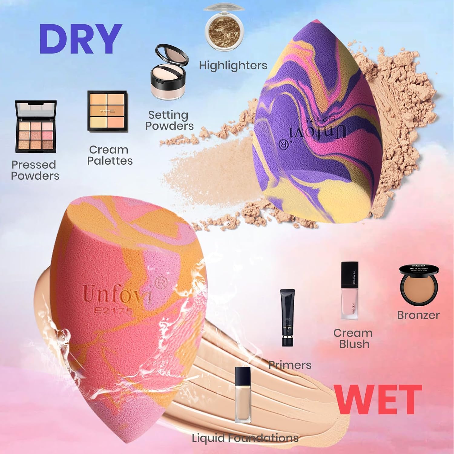 Makeup Sponge Blind Box, Random 3Pcs from 4 Colors Makeup Sponges Set, Tricolor Fusion Beauty Cosmetic Beveled Shape for Foundation, Concealer, Powder Cream and Liquid Application (Mystery Box)