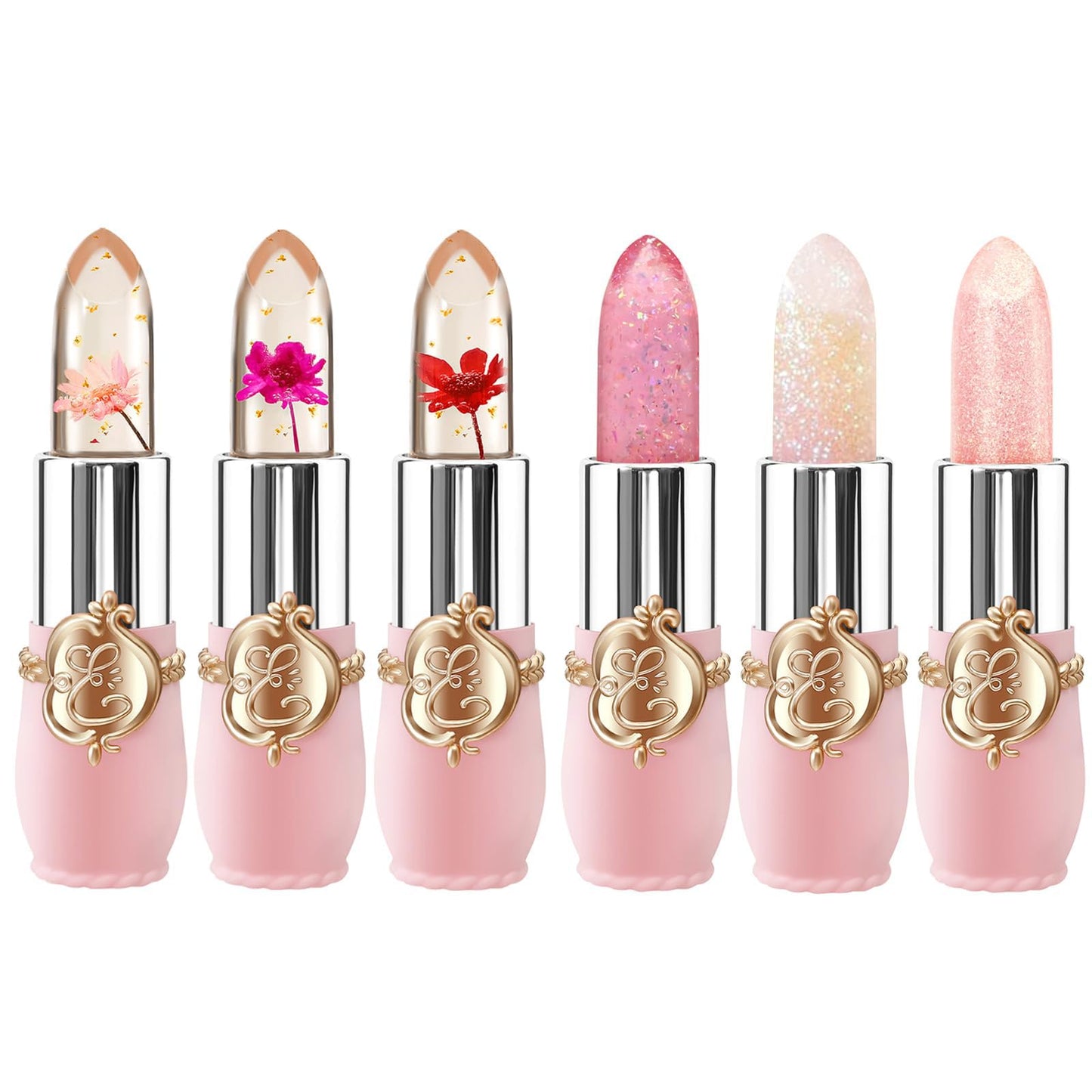 3 Pcs/Set Flower Jelly Lipstick Set Temperature Change Moisturizer Long Lasting Nutritious Balm Magic Color Change Lip Gloss (3Pcs Flower Jelly Lipstick 010203)
