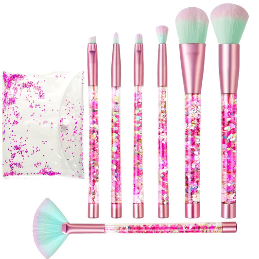 Makeup Brush Set Pink Glitter,Unicorn Foundation Sparkles Cute Fan Powder Blush Lip Highlight Eye shadow Eyebrow Makeup Brushes Set with Liquid and Case for Girls Teen Kids Gift Present