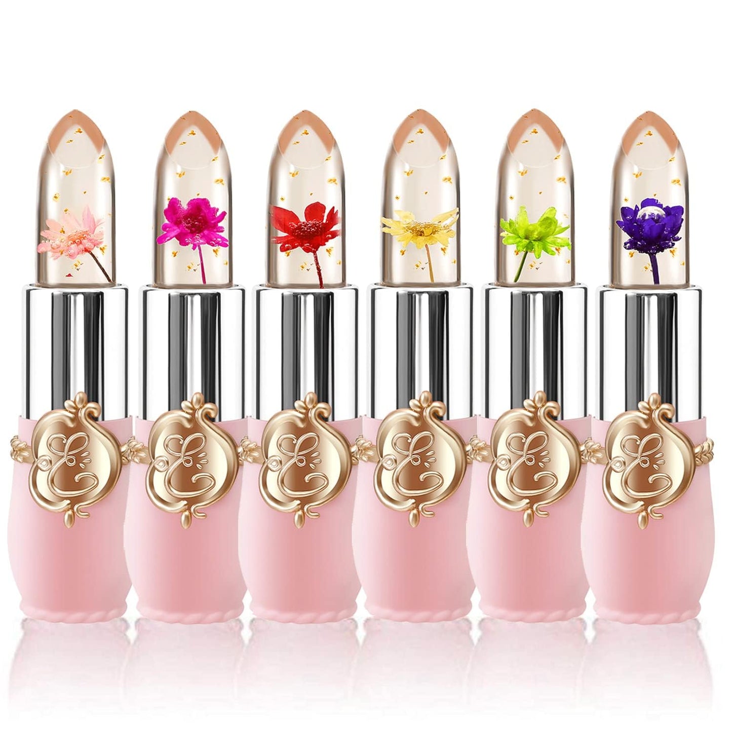 3 Pcs/Set Flower Jelly Lipstick Set Temperature Change Moisturizer Long Lasting Nutritious Balm Magic Color Change Lip Gloss (3Pcs Flower Jelly Lipstick 010203)