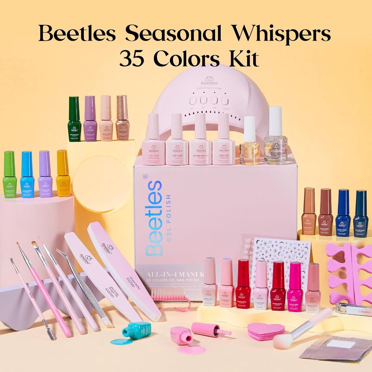 Beetles Gel Nail Polish Kit with U V Light - One Color One Bottle 35 Colors 68 Pcs Gel Polish Kit with Top Base Coat Beauty Must Have DIY Salon Set Seasonal Whispers collection Gifts for Women Girls