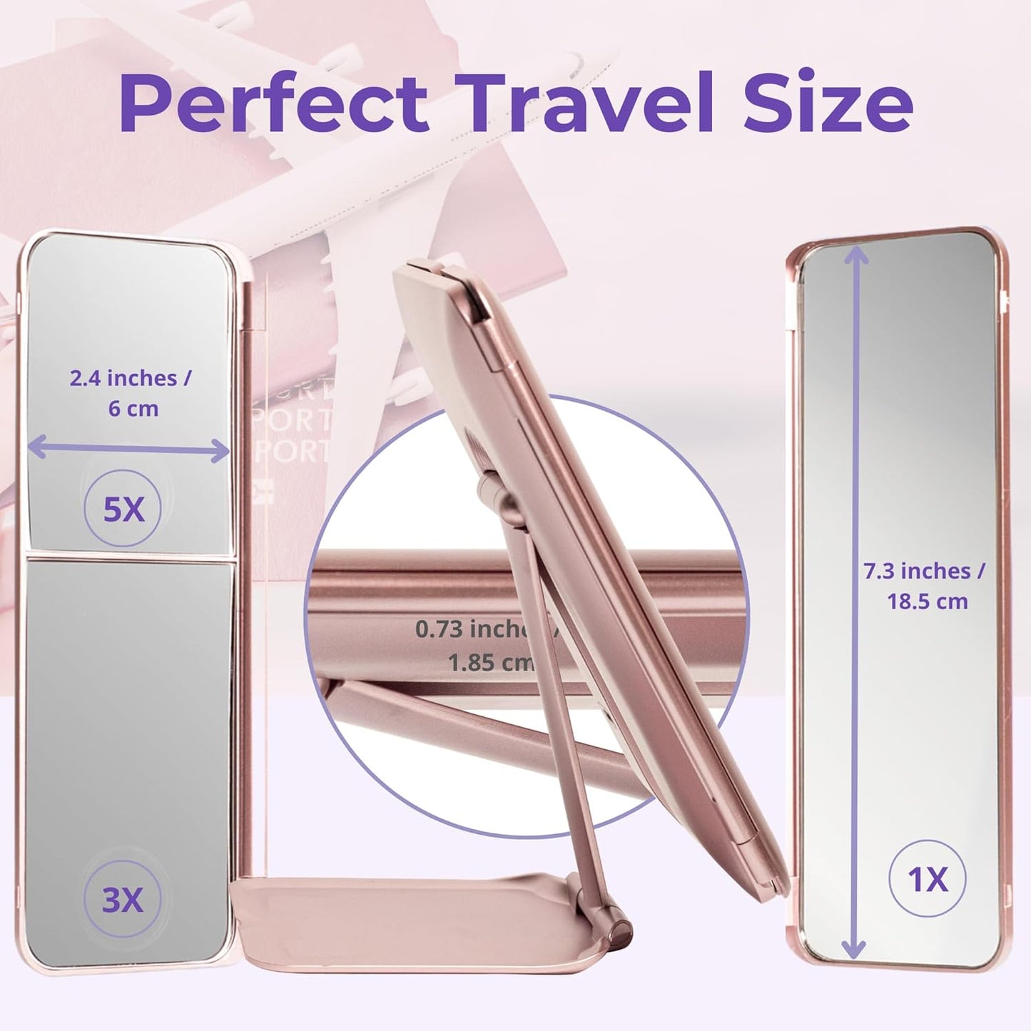 Makeup Mirror Vanity Mirror Lights 1X/3X/5X Magnification, Touch Control Design with Dimmable LED Lights with High Definition Lighting Modes, Makeup Mirror, Rechargeable Mirror, Gift. (Golden Rose)
