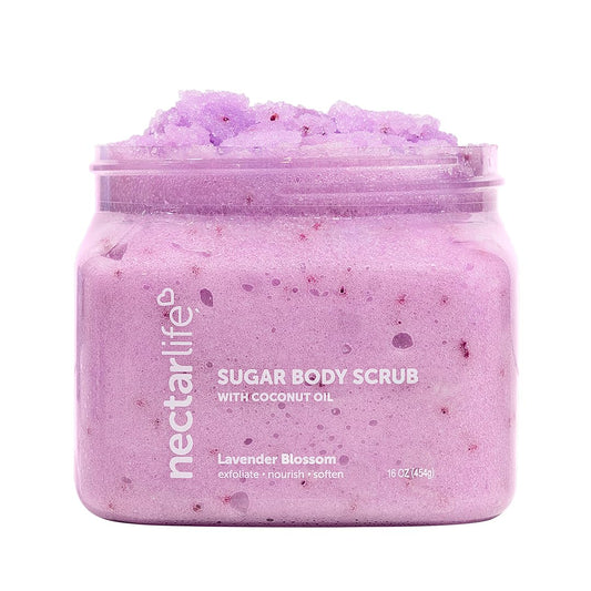 Nectar Life Exfoliating Sugar Scrub, Moisturizing Body Scrub with Coconut Oil & Shea Butter, Pre Shave Exfoliator (16 Ounce, Lavender)