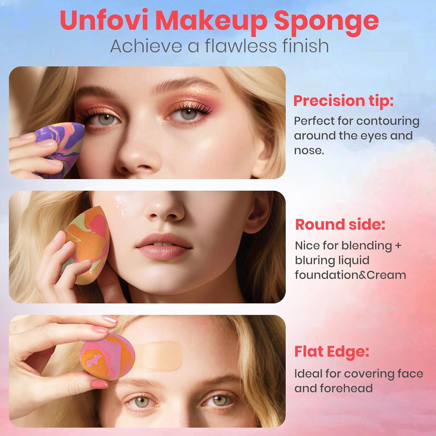 Makeup Sponge Blind Box, Random 3Pcs from 4 Colors Makeup Sponges Set, Tricolor Fusion Beauty Cosmetic Beveled Shape for Foundation, Concealer, Powder Cream and Liquid Application (Mystery Box)