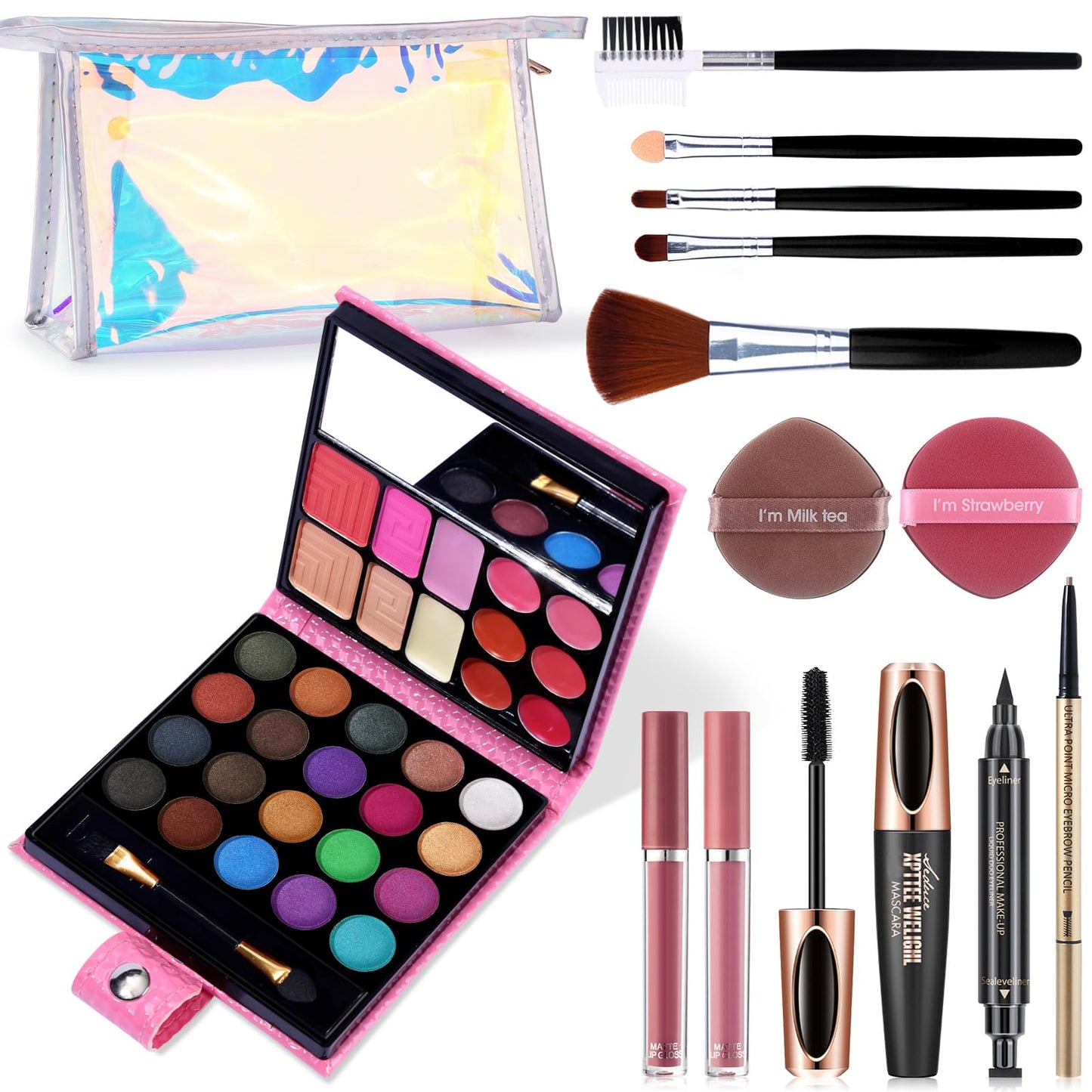 All in One Makeup Kit - 20 Eyeshadow, 6 Lip Glosses, 3 Blushers, 2 Powder, 1 Concealer, 1 Mirror, 1 Brush, Make Up Gift Set for Teen Girls, Beginners And Pros