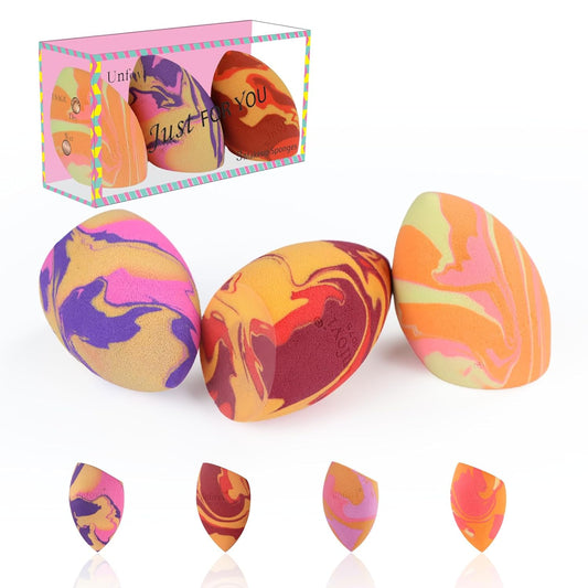 Makeup Sponge Blind Box, Random 3Pcs from 4 Colors Makeup Sponges Set, Tricolor Fusion Beauty Cosmetic Beveled Shape for Foundation, Concealer, Powder Cream and Liquid Application (Mystery Box)