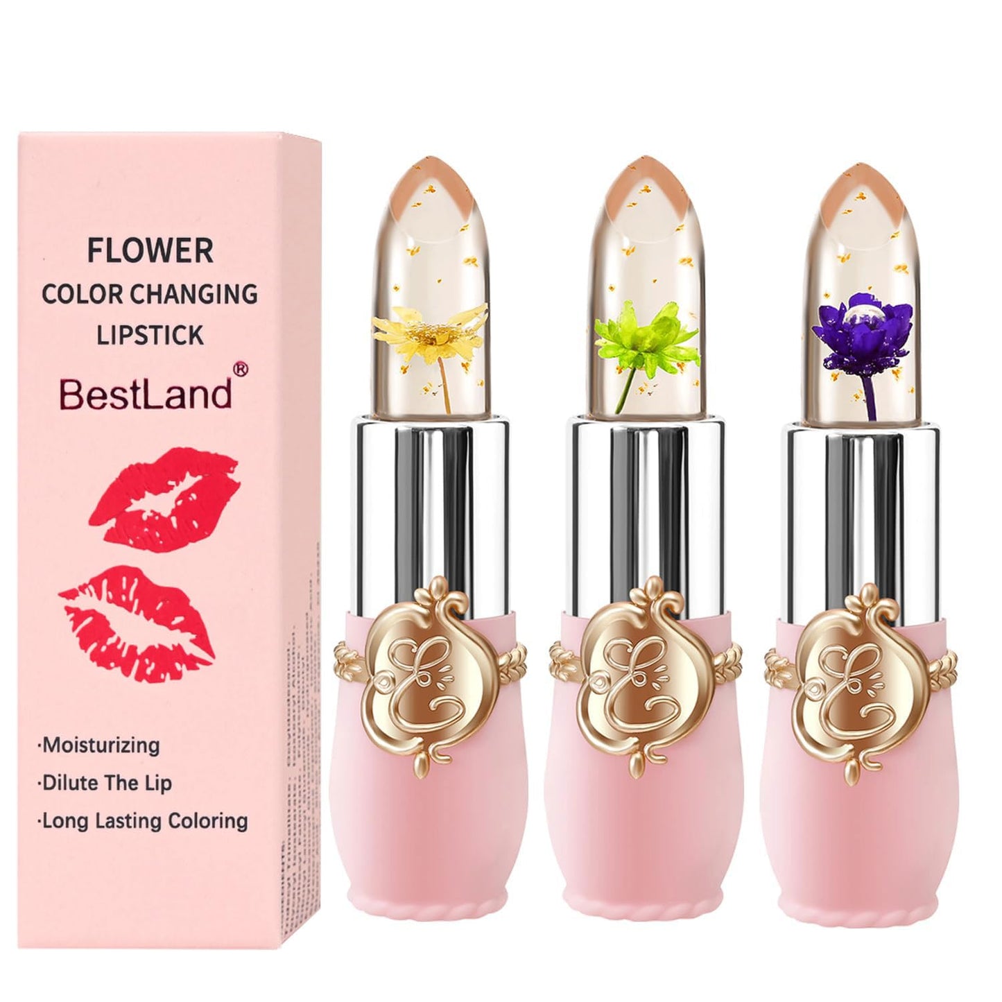 3 Pcs/Set Flower Jelly Lipstick Set Temperature Change Moisturizer Long Lasting Nutritious Balm Magic Color Change Lip Gloss (3Pcs Flower Jelly Lipstick 010203)