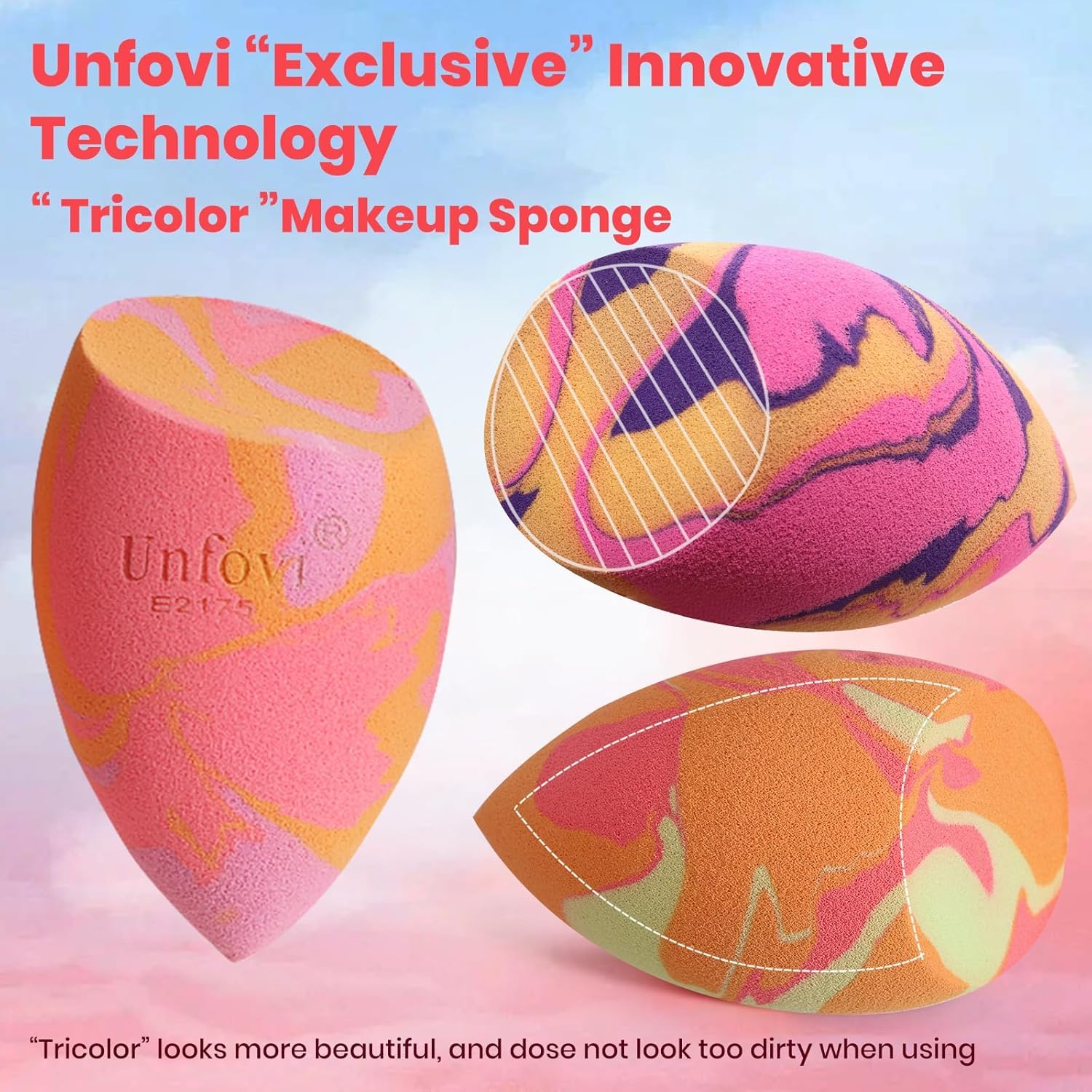 Makeup Sponge Blind Box, Random 3Pcs from 4 Colors Makeup Sponges Set, Tricolor Fusion Beauty Cosmetic Beveled Shape for Foundation, Concealer, Powder Cream and Liquid Application (Mystery Box)