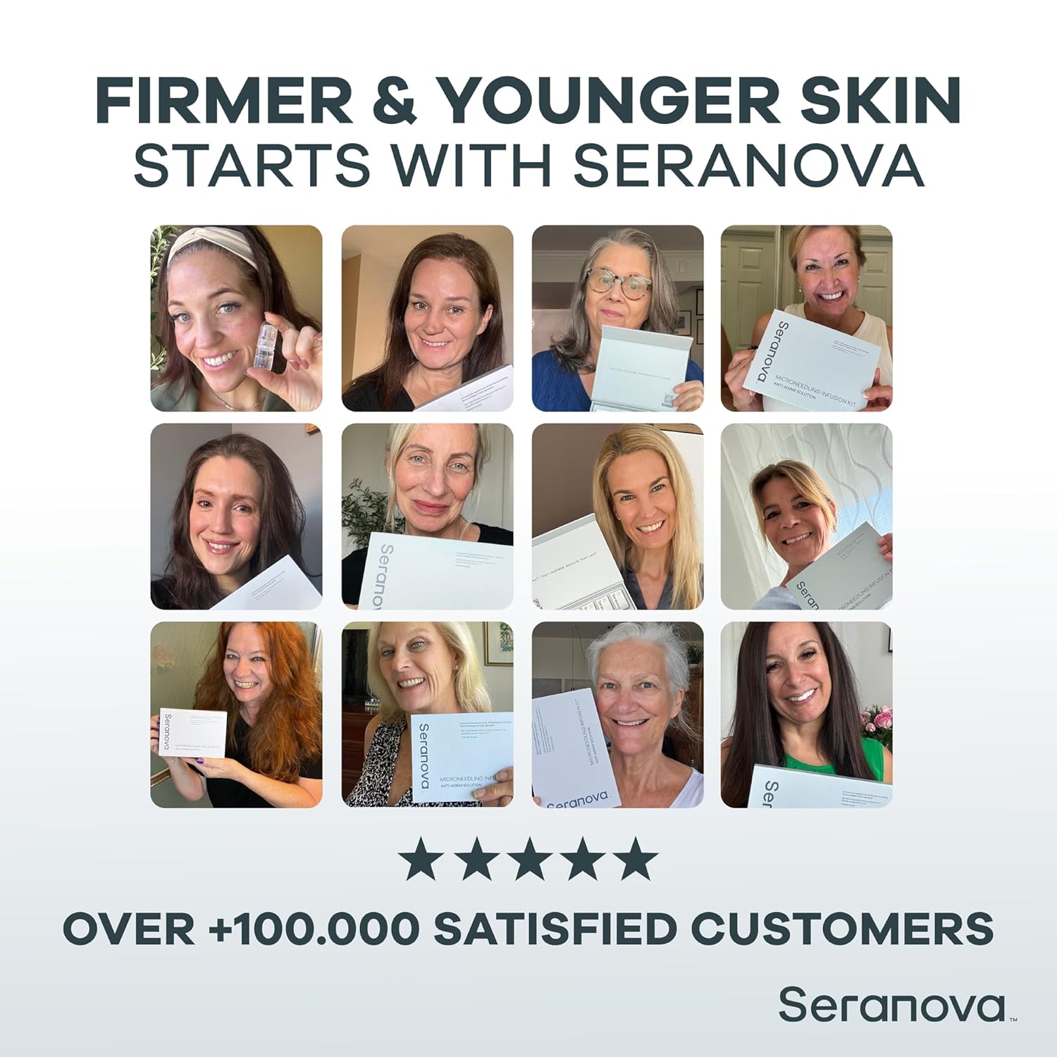 Seranova Micro Infusion System for Face & Neck 0.05mm Stamp with Hyaluronic Acid & Collagen Peptide Serum for Firmer Smoother-Looking Skin, Easy 5-Minute At-Home Skin Care Application - 3 Month Supply
