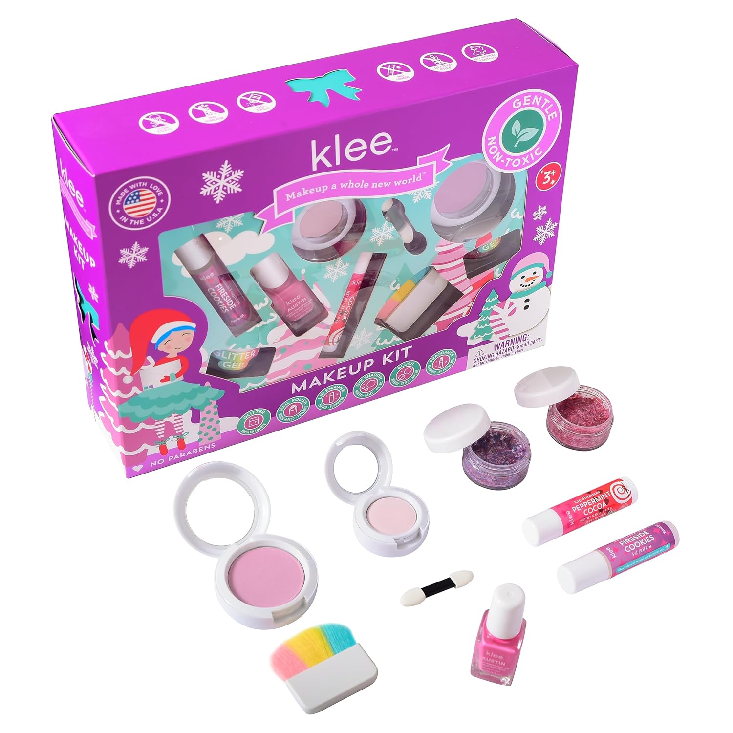 Klee Naturals Holiday Deluxe Mineral Makeup Kit. Gentle and Non-Toxic. Perfect for Kids and Tweens. Made in USA. (Holiday Giggles)