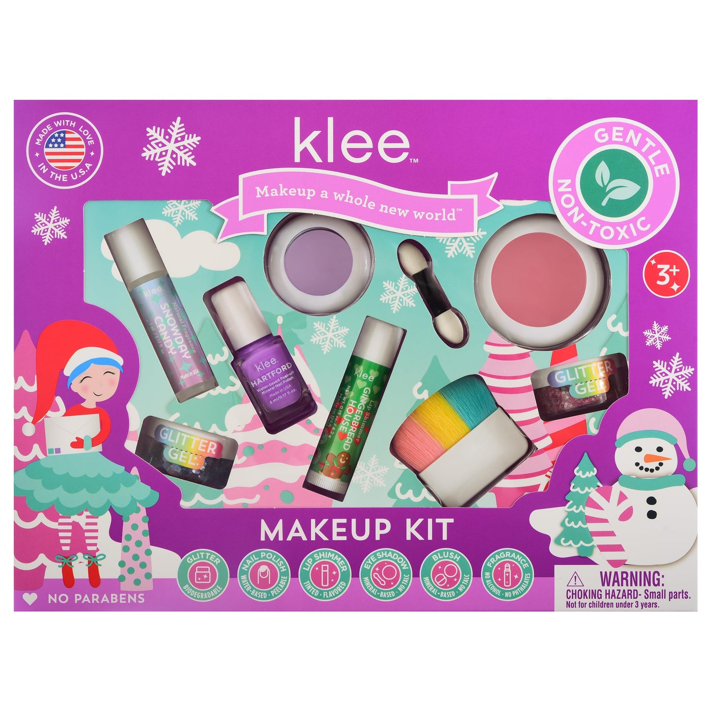 Klee Naturals Holiday Deluxe Mineral Makeup Kit. Gentle and Non-Toxic. Perfect for Kids and Tweens. Made in USA. (Holiday Giggles)