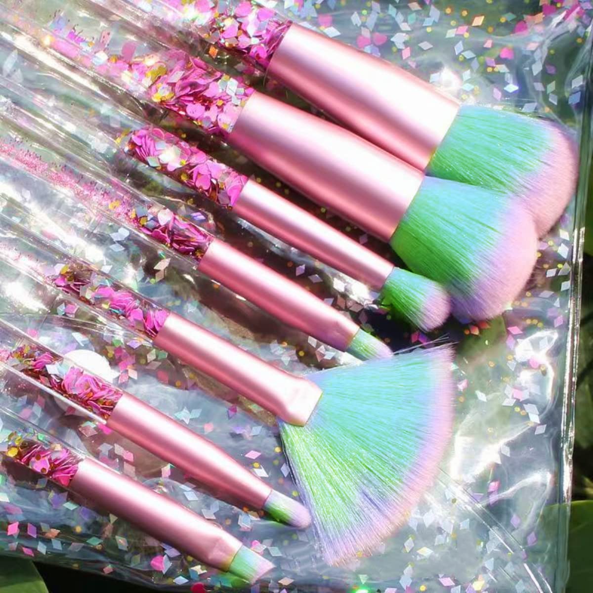 Makeup Brush Set Pink Glitter,Unicorn Foundation Sparkles Cute Fan Powder Blush Lip Highlight Eye shadow Eyebrow Makeup Brushes Set with Liquid and Case for Girls Teen Kids Gift Present