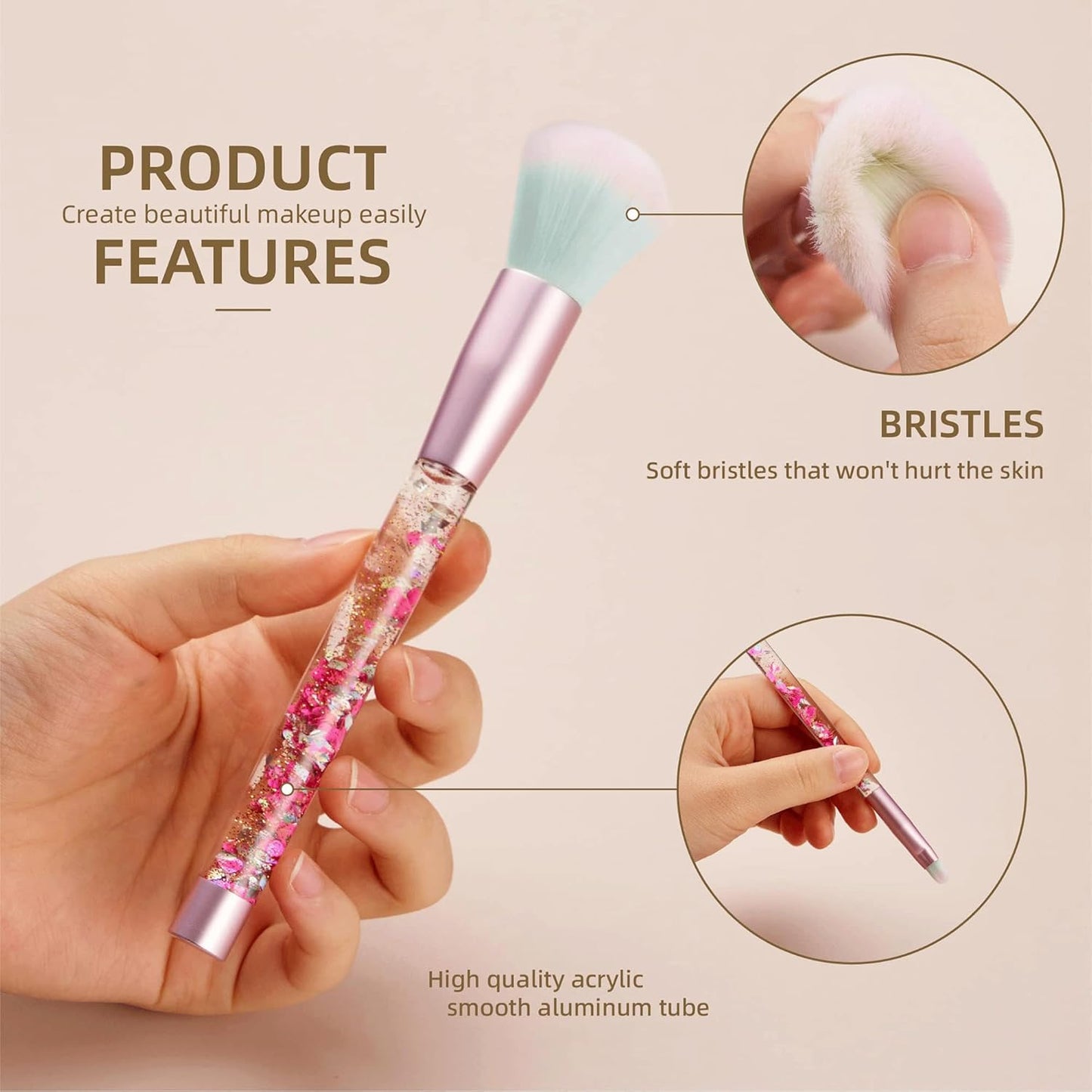 Makeup Brush Set Pink Glitter,Unicorn Foundation Sparkles Cute Fan Powder Blush Lip Highlight Eye shadow Eyebrow Makeup Brushes Set with Liquid and Case for Girls Teen Kids Gift Present