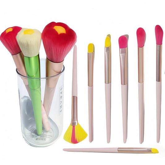 Beautiful Makeup Brush Set for Girls, 10pcs Real Fan Cute Daisy Flower Green Makeup Brush Brushes Set of Powder Blush Eye Shadow Brush for Teens Women