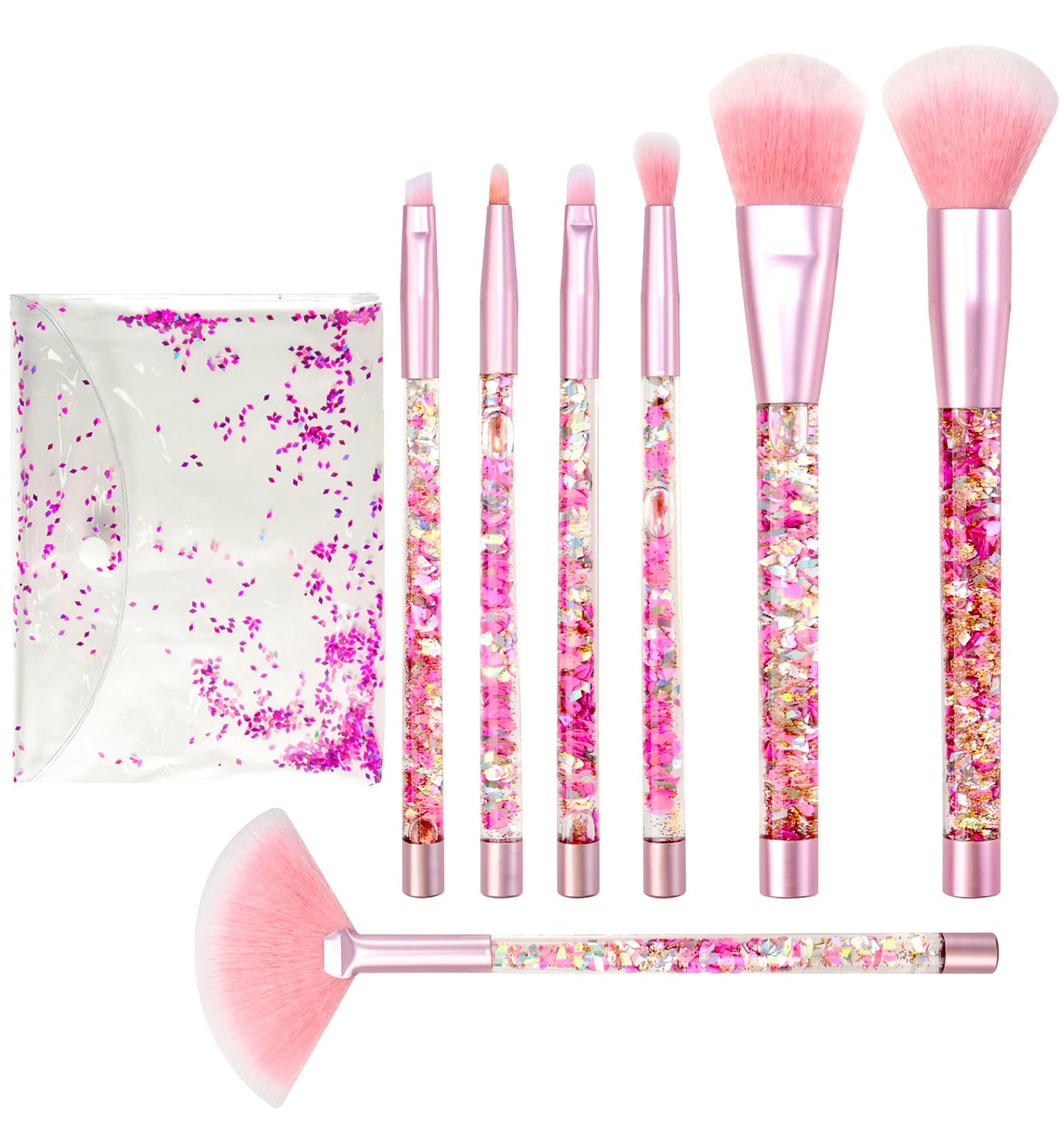 Makeup Brush Set Pink Glitter,Unicorn Foundation Sparkles Cute Fan Powder Blush Lip Highlight Eye shadow Eyebrow Makeup Brushes Set with Liquid and Case for Girls Teen Kids Gift Present