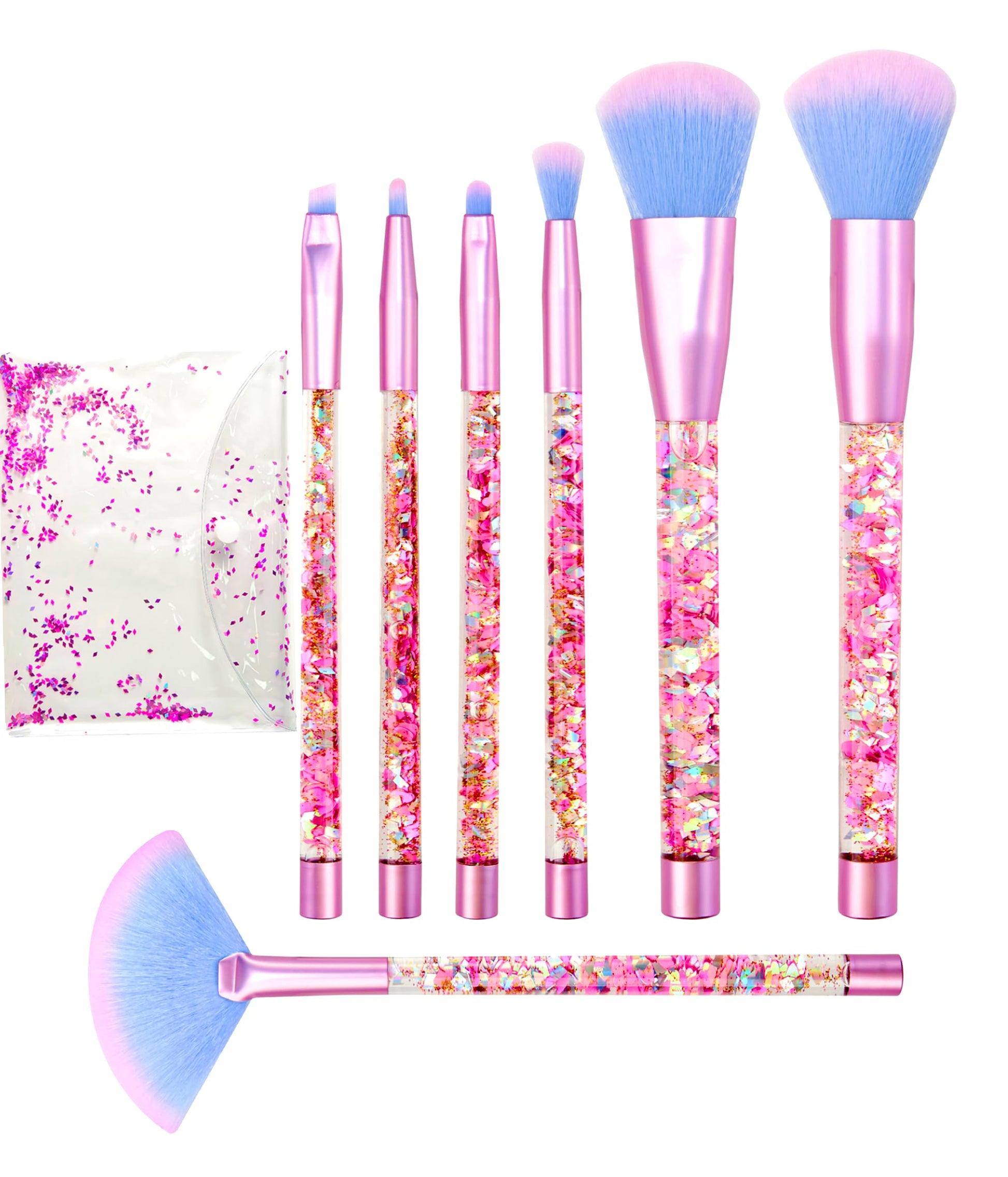 Makeup Brush Set Pink Glitter,Unicorn Foundation Sparkles Cute Fan Powder Blush Lip Highlight Eye shadow Eyebrow Makeup Brushes Set with Liquid and Case for Girls Teen Kids Gift Present
