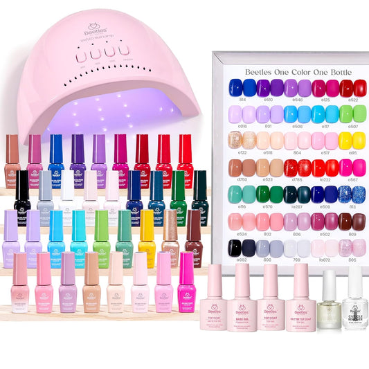 Beetles Gel Nail Polish Kit with U V Light - One Color One Bottle 35 Colors 68 Pcs Gel Polish Kit with Top Base Coat Beauty Must Have DIY Salon Set Seasonal Whispers collection Gifts for Women Girls